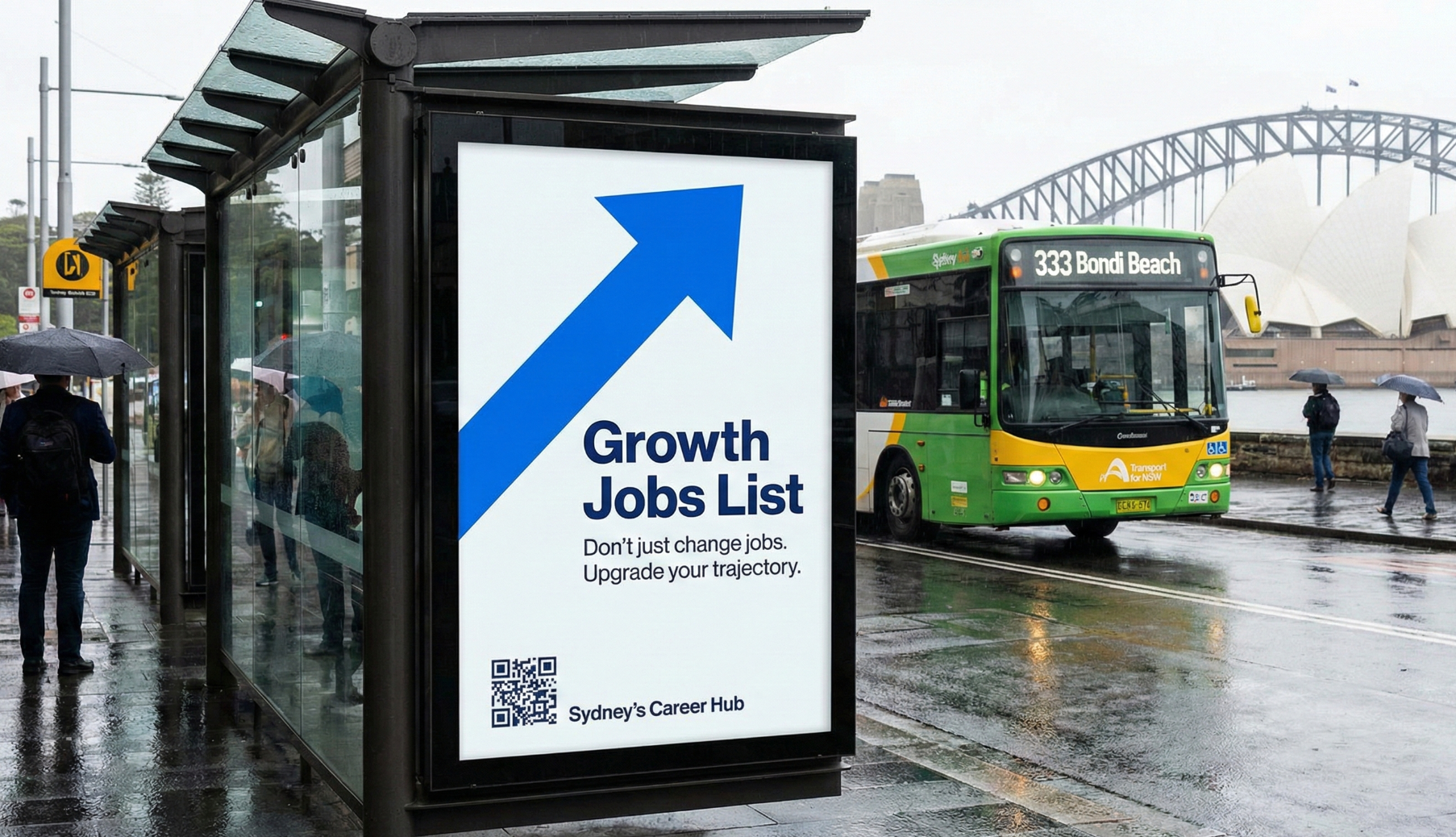 Bus Station Ad - Don't Just Change Jobs, Upgrade Your Trajectory for Growth Jobs List