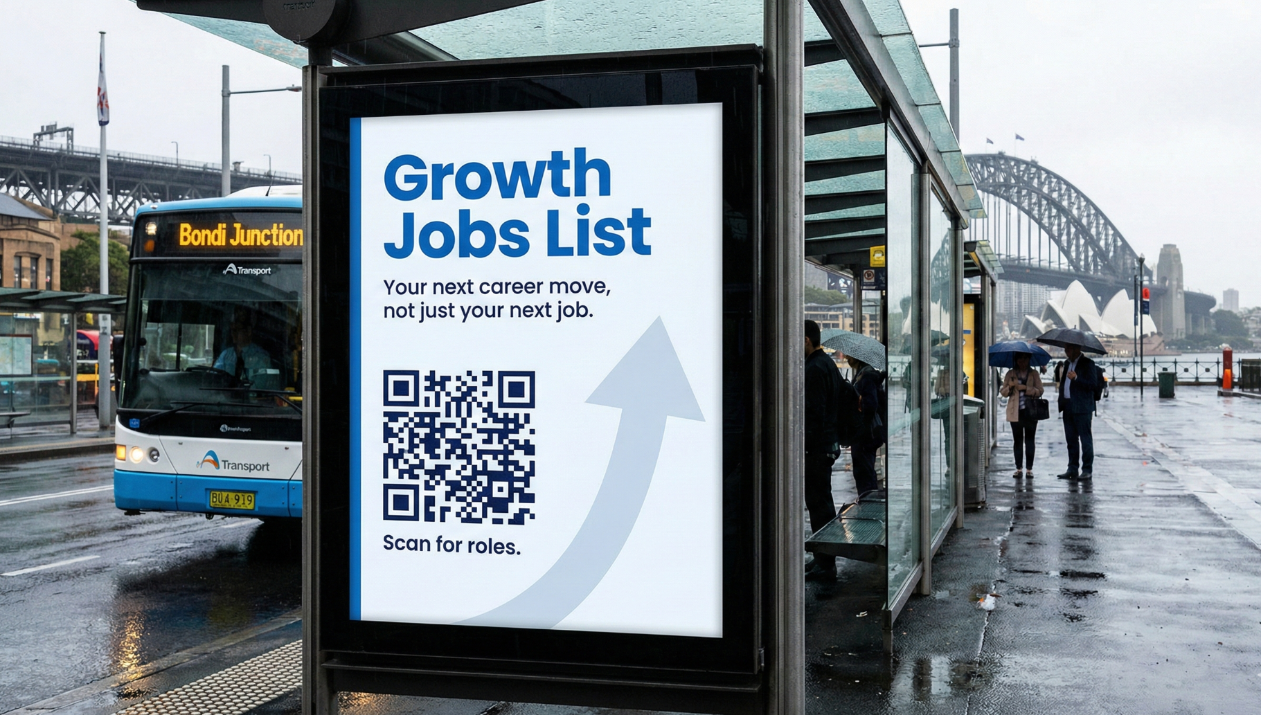 Bus Station Ad - Your next career move, not just your next job with Growth Jobs List